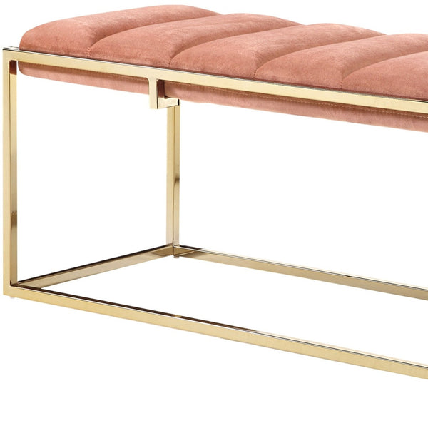 Homeroots 50" Blush And Gold Upholstered Velvet Bench Blush Metal 490954