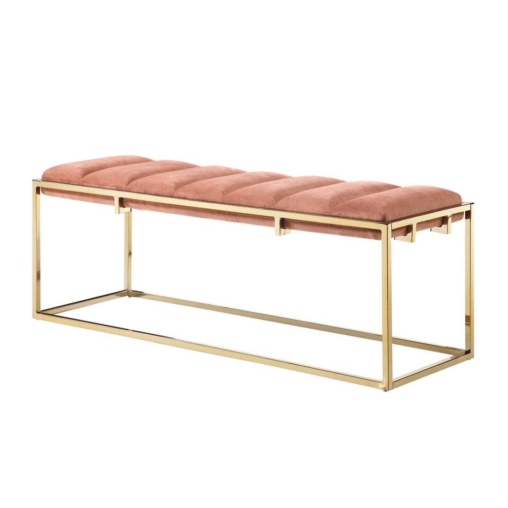 HomeRoots 50" Plush Velvet Bench with Gold Metal Base - Stylish Seating for Bedroom, Entryway & Living Room Blush 490954