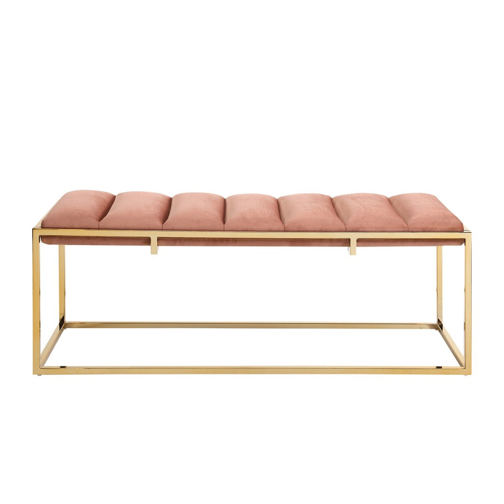HomeRoots 50" Plush Velvet Bench with Gold Metal Base - Stylish Seating for Bedroom, Entryway & Living Room Blush 490954