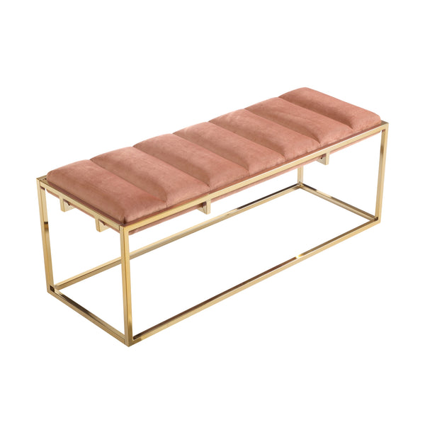 Homeroots 50" Blush And Gold Upholstered Velvet Bench Blush Metal 490954