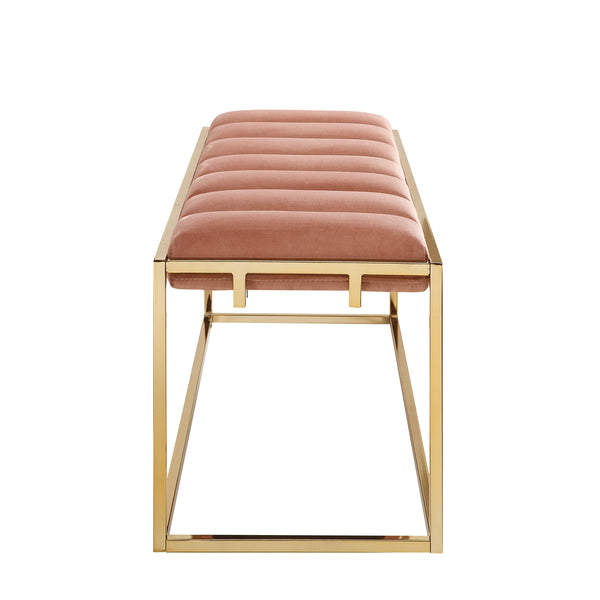 Homeroots 50" Blush And Gold Upholstered Velvet Bench Blush Metal 490954