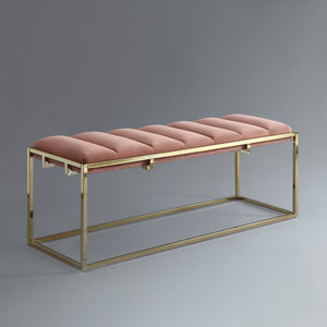 Homeroots 50" Blush And Gold Upholstered Velvet Bench Blush Metal 490954
