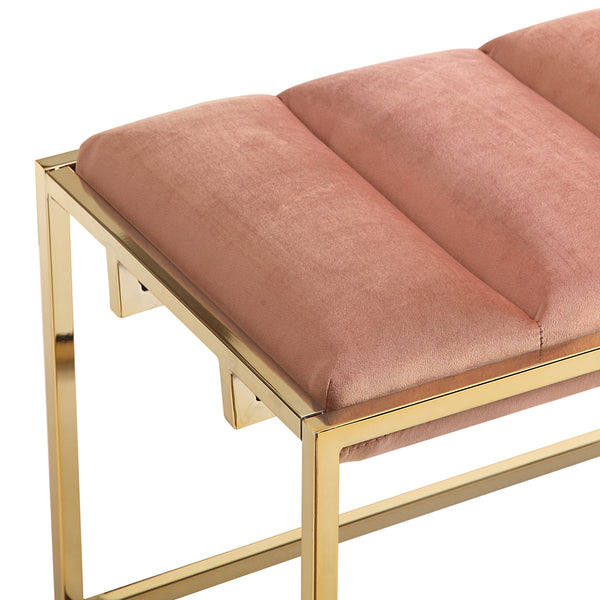 Homeroots 50" Blush And Gold Upholstered Velvet Bench Blush Metal 490954