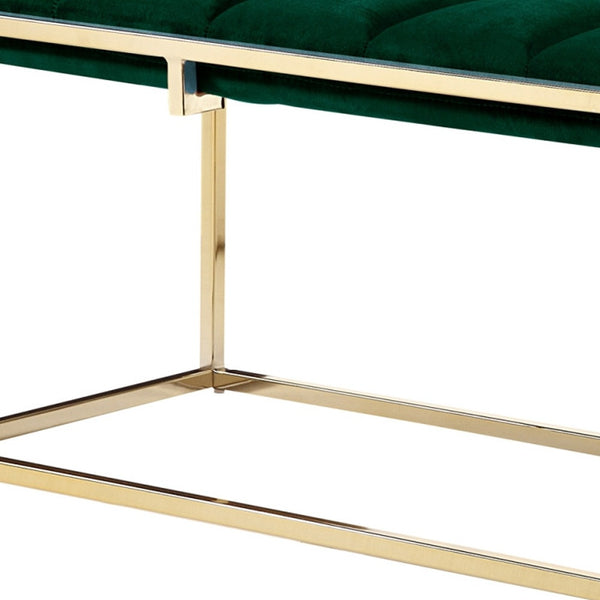 Homeroots 50" Green And Gold Upholstered Velvet Bench Green,Gold Metal 490955