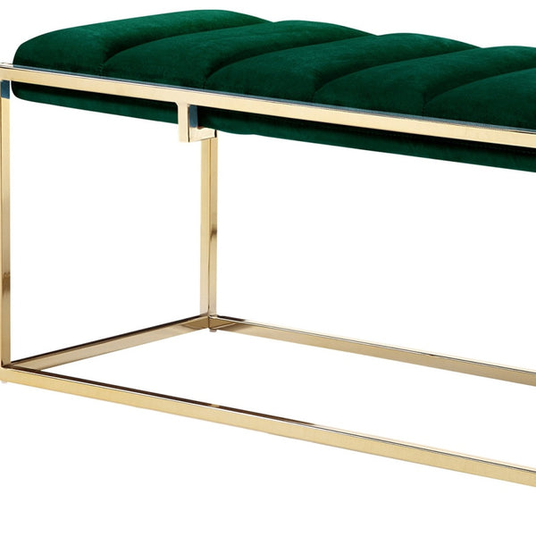 Homeroots 50" Green And Gold Upholstered Velvet Bench Green,Gold Metal 490955