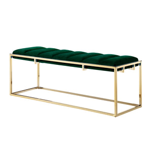 Homeroots 50" Green And Gold Upholstered Velvet Bench Green,Gold Metal 490955