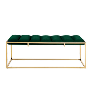 Homeroots 50" Green And Gold Upholstered Velvet Bench Green,Gold Metal 490955