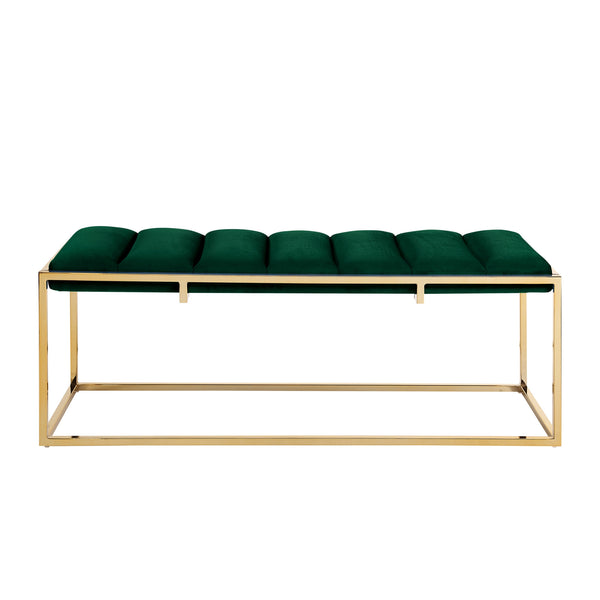 Homeroots 50" Green And Gold Upholstered Velvet Bench Green,Gold Metal 490955