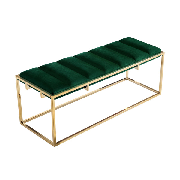Homeroots 50" Green And Gold Upholstered Velvet Bench Green,Gold Metal 490955