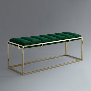 Homeroots 50" Green And Gold Upholstered Velvet Bench Green,Gold Metal 490955