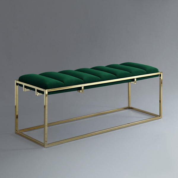 Homeroots 50" Green And Gold Upholstered Velvet Bench Green,Gold Metal 490955