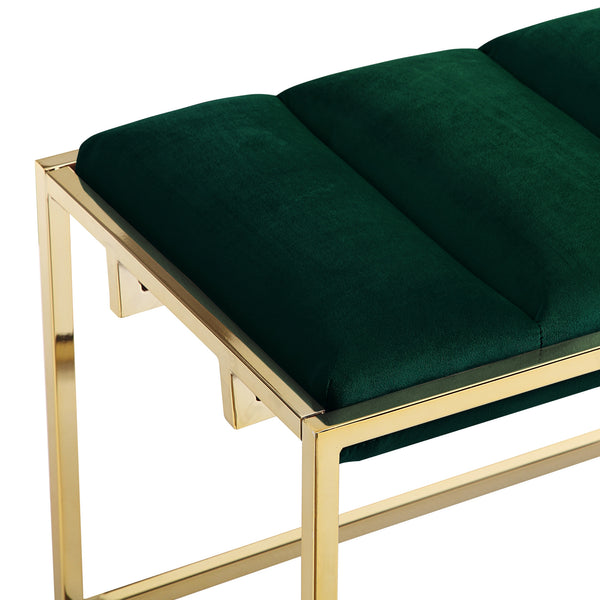 Homeroots 50" Green And Gold Upholstered Velvet Bench Green,Gold Metal 490955