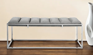 Homeroots 50" Gray And Silver Tufted Velvet Upholstered Bench Grey,Chrome Metal 490956
