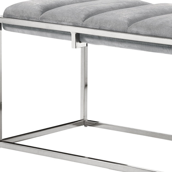 Homeroots 50" Gray And Silver Tufted Velvet Upholstered Bench Grey,Chrome Metal 490956