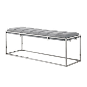 Homeroots 50" Gray And Silver Tufted Velvet Upholstered Bench Grey,Chrome Metal 490956