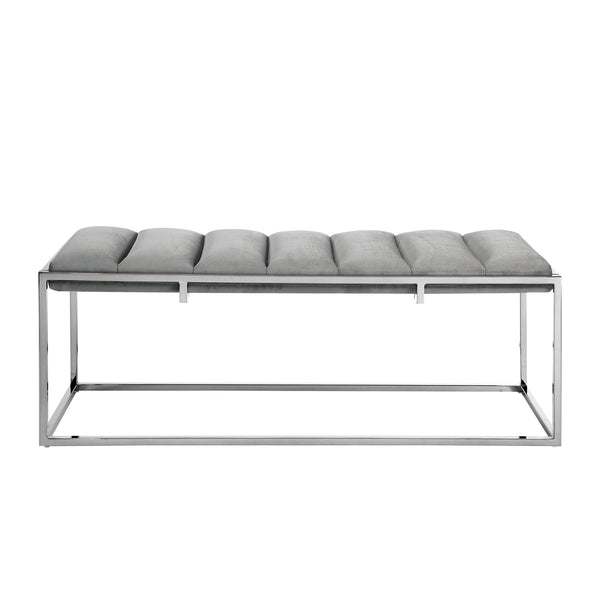 Homeroots 50" Gray And Silver Tufted Velvet Upholstered Bench Grey,Chrome Metal 490956