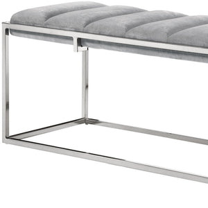 Homeroots 50" Gray And Silver Tufted Velvet Upholstered Bench Grey,Chrome Metal 490956
