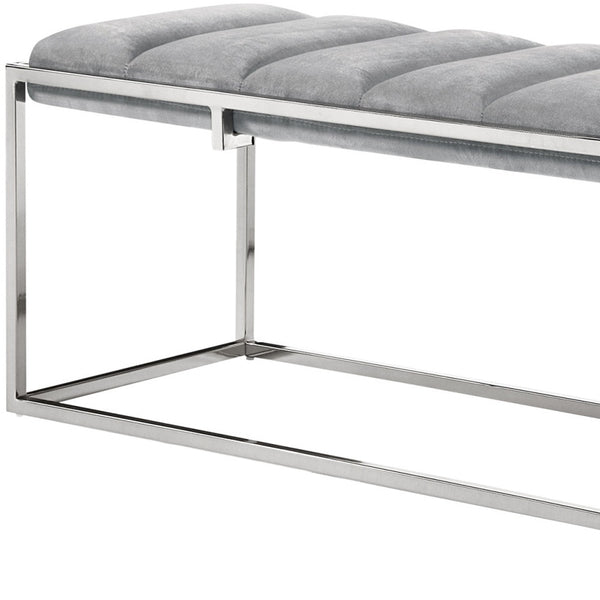 Homeroots 50" Gray And Silver Tufted Velvet Upholstered Bench Grey,Chrome Metal 490956