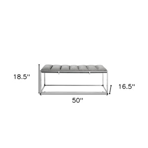 Homeroots 50" Gray And Silver Tufted Velvet Upholstered Bench Grey,Chrome Metal 490956