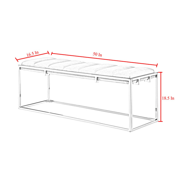 Homeroots 50" Gray And Silver Tufted Velvet Upholstered Bench Grey,Chrome Metal 490956