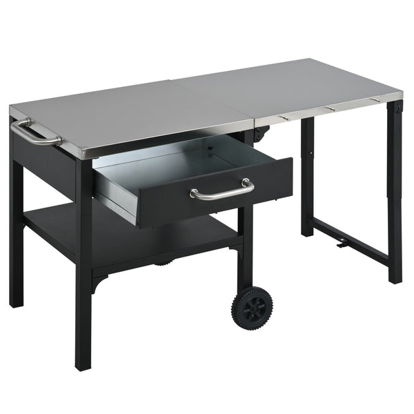 English Elm Outdoor Bbq Prep Cart Rolling Stainless Steel Grill Station with Foldable Work Surface Black N719P407403B