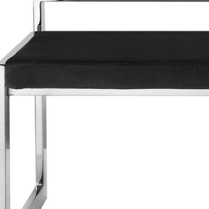Homeroots 48" Black And Silver Velvet Upholstered Bench Black,Chrome Metal 490958