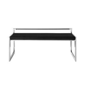 Homeroots 48" Black And Silver Velvet Upholstered Bench Black,Chrome Metal 490958