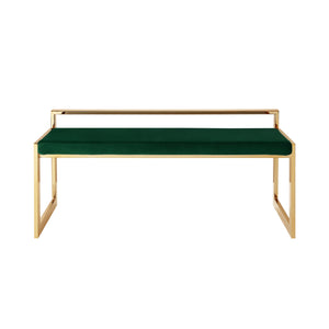 Homeroots 48" Green And Gold Upholstered Velvet Bench Green,Gold Metal 490959