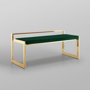 Homeroots 48" Green And Gold Upholstered Velvet Bench Green,Gold Metal 490959