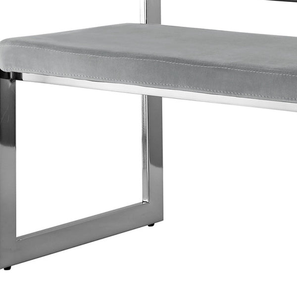 Homeroots 48" Gray And Silver Upholstered Velvet Bench Grey,Chrome Metal 490960
