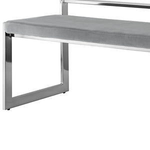 Homeroots 48" Gray And Silver Upholstered Velvet Bench Grey,Chrome Metal 490960