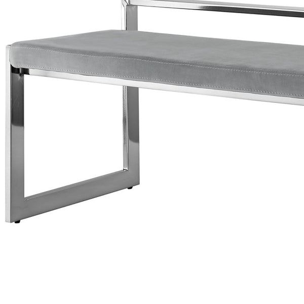 Homeroots 48" Gray And Silver Upholstered Velvet Bench Grey,Chrome Metal 490960