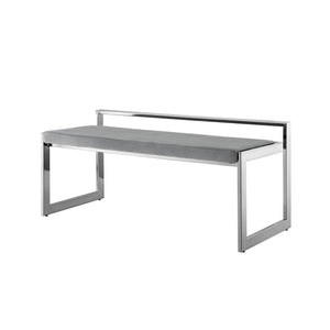 Homeroots 48" Gray And Silver Upholstered Velvet Bench Grey,Chrome Metal 490960