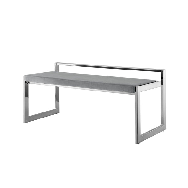 Homeroots 48" Gray And Silver Upholstered Velvet Bench Grey,Chrome Metal 490960