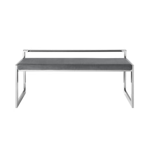 Homeroots 48" Gray And Silver Upholstered Velvet Bench Grey,Chrome Metal 490960