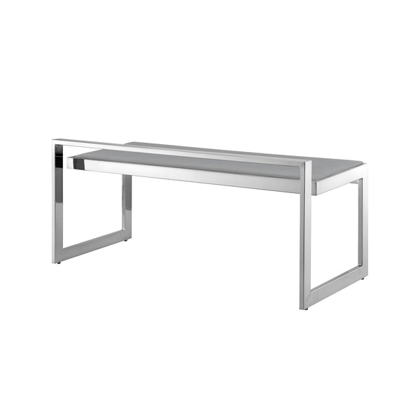 Homeroots 48" Gray And Silver Upholstered Velvet Bench Grey,Chrome Metal 490960