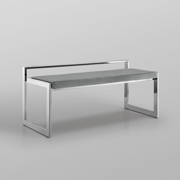 Homeroots 48" Gray And Silver Upholstered Velvet Bench Grey,Chrome Metal 490960