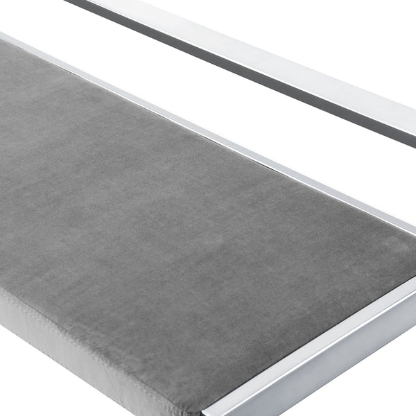 Homeroots 48" Gray And Silver Upholstered Velvet Bench Grey,Chrome Metal 490960