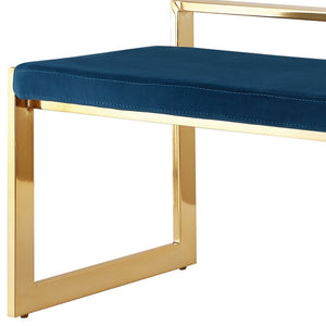 Homeroots 48" Navy Blue And Gold Upholstered Velvet Bench Navy,Gold Metal 490961