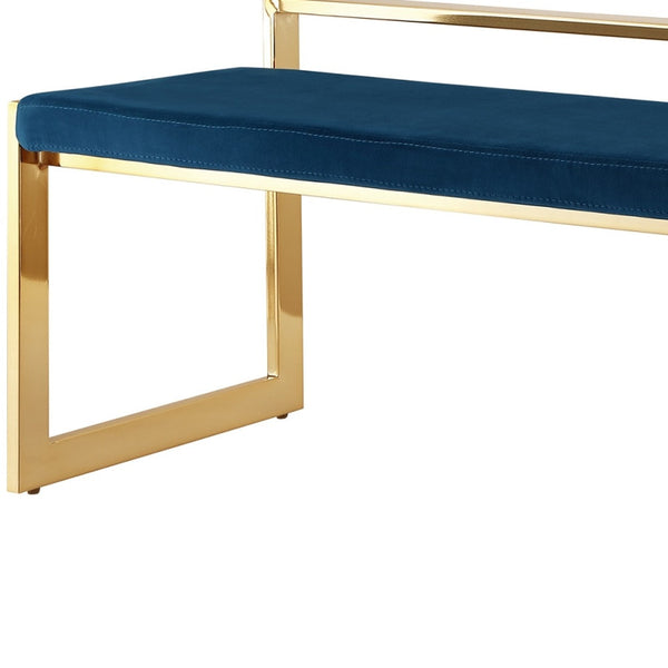 Homeroots 48" Navy Blue And Gold Upholstered Velvet Bench Navy,Gold Metal 490961