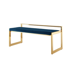 Homeroots 48" Navy Blue And Gold Upholstered Velvet Bench Navy,Gold Metal 490961