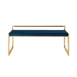 Homeroots 48" Navy Blue And Gold Upholstered Velvet Bench Navy,Gold Metal 490961