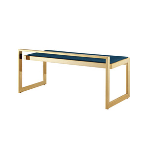 Homeroots 48" Navy Blue And Gold Upholstered Velvet Bench Navy,Gold Metal 490961
