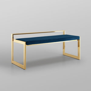 Homeroots 48" Navy Blue And Gold Upholstered Velvet Bench Navy,Gold Metal 490961