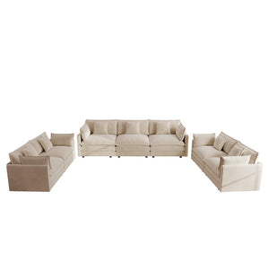 English Elm 3 Piece Chenille Sofa Set with Deep Cushioned Seats for Cozy Living Room Comfort W714S00899