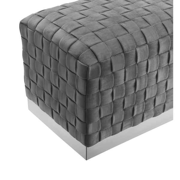 Homeroots 40" Gray And Silver Velvet Upholstered Bench Grey,Chrome Metal 490964