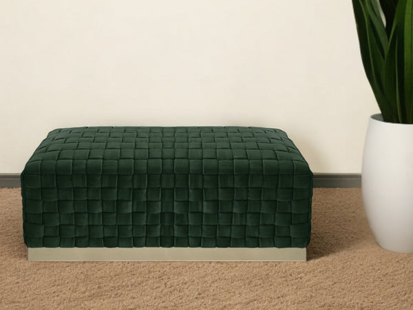 Homeroots 40" Hunter Green And Gold Velvet Upholstered Bench Hunter Green,Gold Metal 490965
