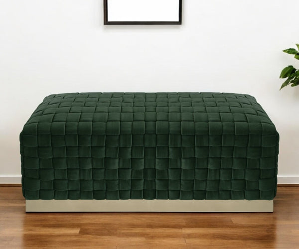 HomeRoots 40" Elegant Velvet Upholstered Bench with Gold Metal Base for Stylish Seating in Any Room Hunter Green/Gold 490965