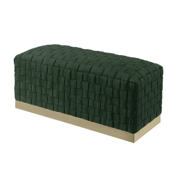 Homeroots 40" Hunter Green And Gold Velvet Upholstered Bench Hunter Green,Gold Metal 490965
