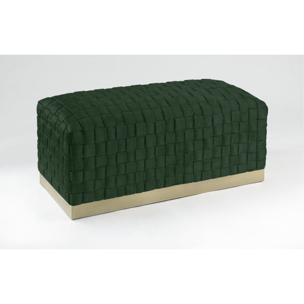 Homeroots 40" Hunter Green And Gold Velvet Upholstered Bench Hunter Green,Gold Metal 490965